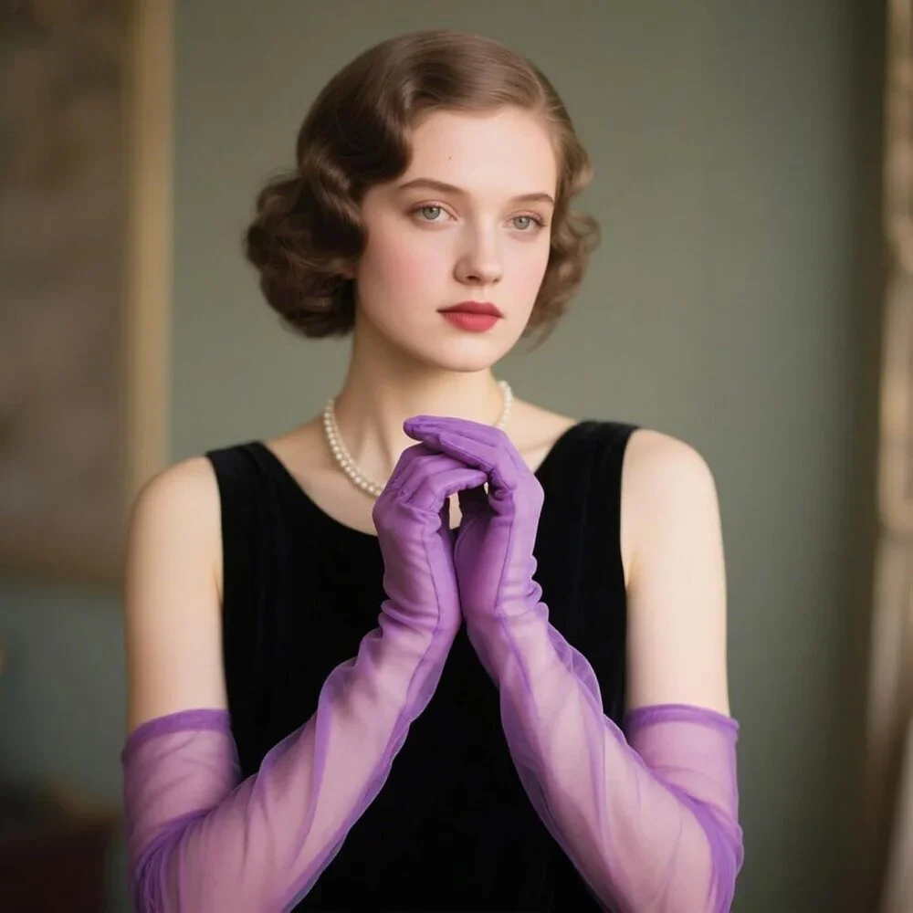 Women's Tulle Purple Long Satin Gloves Evening Elbow Length Party Costumes